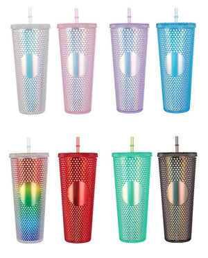 Diamond Cup Double-Layer Plastic Straw Cup (Random Colors) - 700 ml